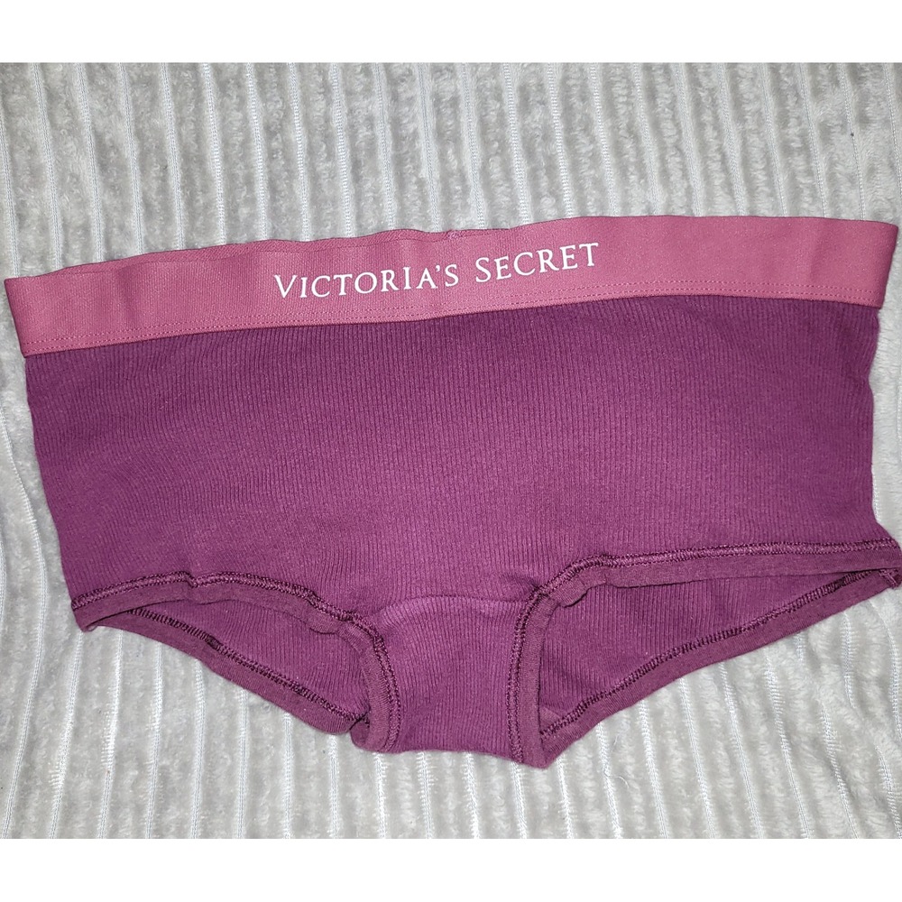 Victoria's Secret Plum Purple Ribbed Logo Waistband Shortie Panty Small